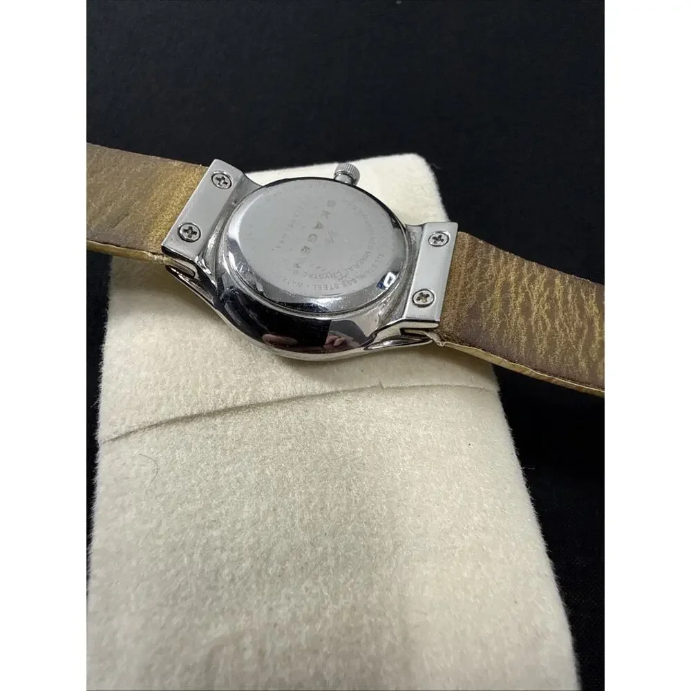 Vintage Womens Skagen Denmark Slim Steel Leather Band New Battery Runs Excellent
